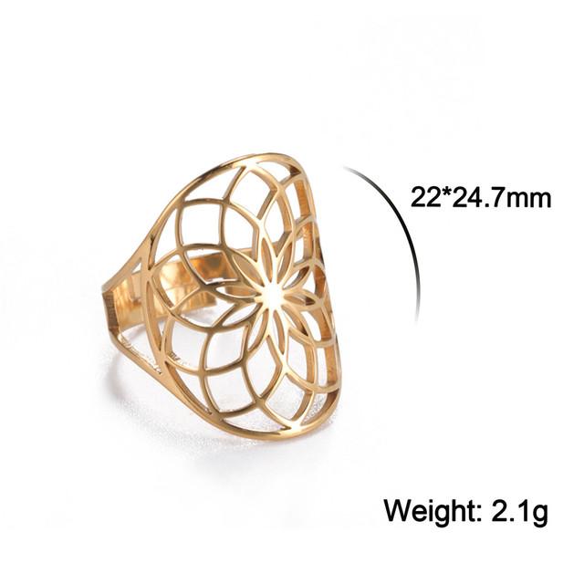 Cazador Hollow Flower of Life Women's Rings Adjustable Stainless Steel Open Rings Wedding Anniversary Jewelry Mother Day Gift