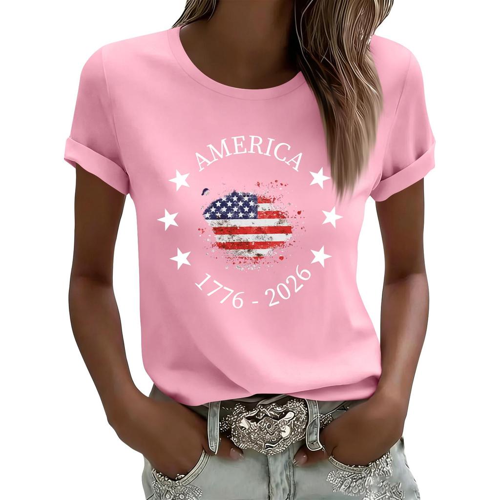 Women's Casual Printed T-Shirt Round Neck Pullover Short Sleeve Top