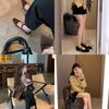 Sheepskin Version~ Textured Leather Square Head Thick Heel Soft Surface Small Leather Shoes High Heel Single Shoes Women's Shoes Autumn Models