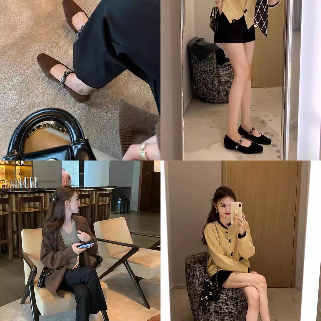 Sheepskin Version~ Textured Leather Square Head Thick Heel Soft Surface Small Leather Shoes High Heel Single Shoes Women's Shoes Autumn Models