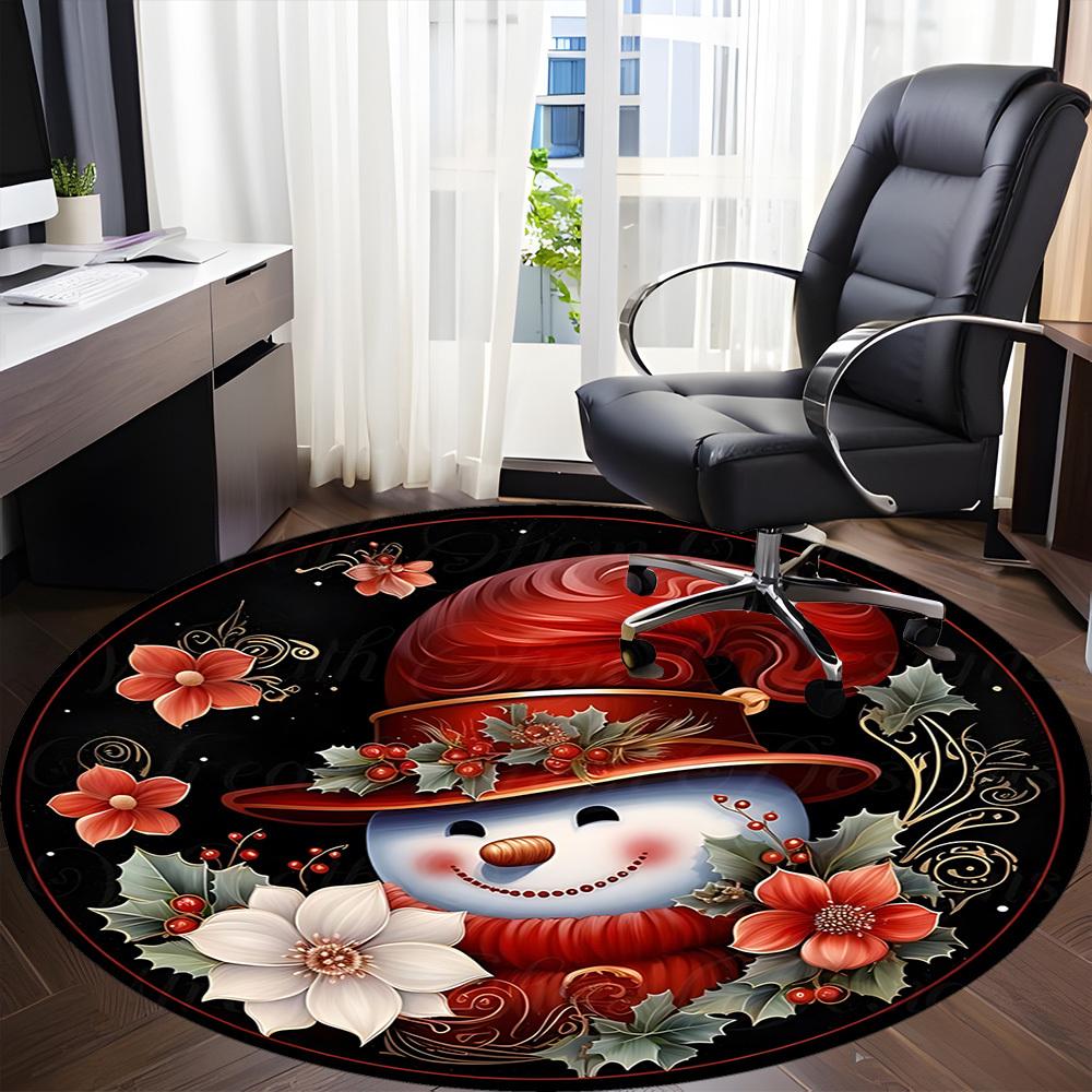 1pc Christmas Snowman Decor Chair Carpet for Office, Round Non Slip Durable Large Size Office Carpet, Suitable for Office