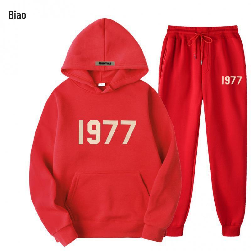 ESSENTIALS Double Line High Street Fleece Hoodie Set 1977 Trendy Casual Loose Fit.