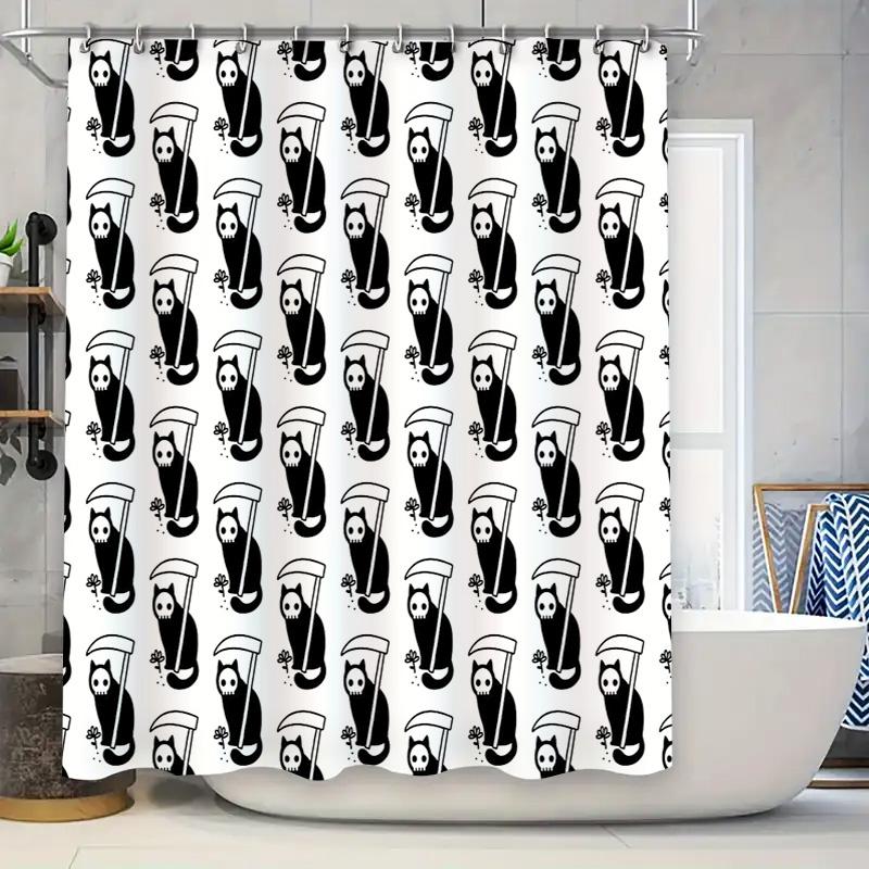 

Spooky Cat Shower Curtain Halloween Gothic Horror Decor Bathroom Set Cute Black Kitty Pattern Home Decoration Room Divider 90x180cm