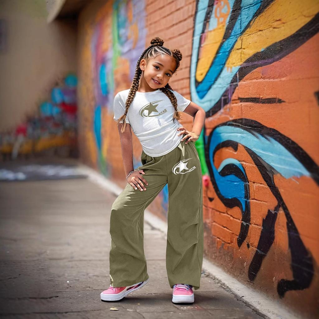 Pantalones Casuales para Niñas Camiseta de Manga Corta Traje Deportivo Casual Verano Niños Traje Casual