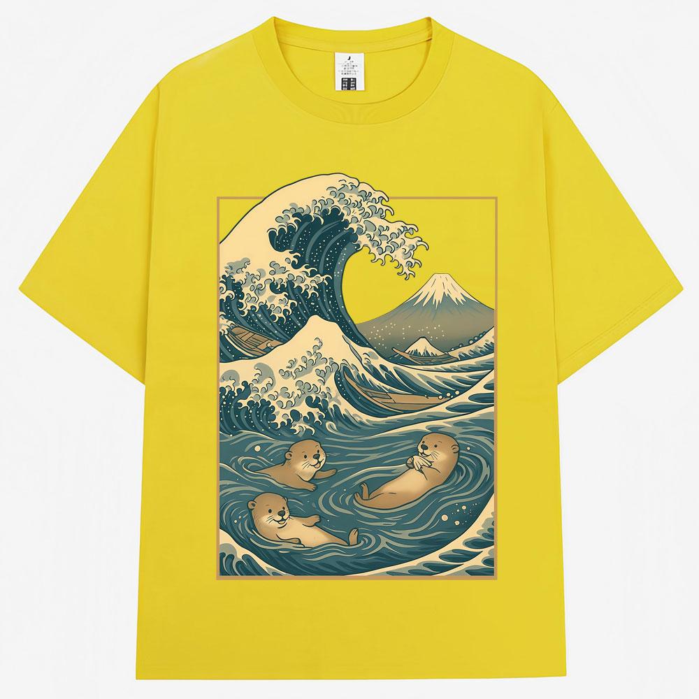 Japanese Style Otter Wave Art Graphic T Shirt Men Women Vintage Harajuku Creativity Tshirts Oversized Cotton Casual Tee Shirts