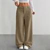 Women Pants Button Zipper Closure Straight Wide Leg Trousers with Pockets Solid Color Loose Fit Lounge Pants Daily Wear