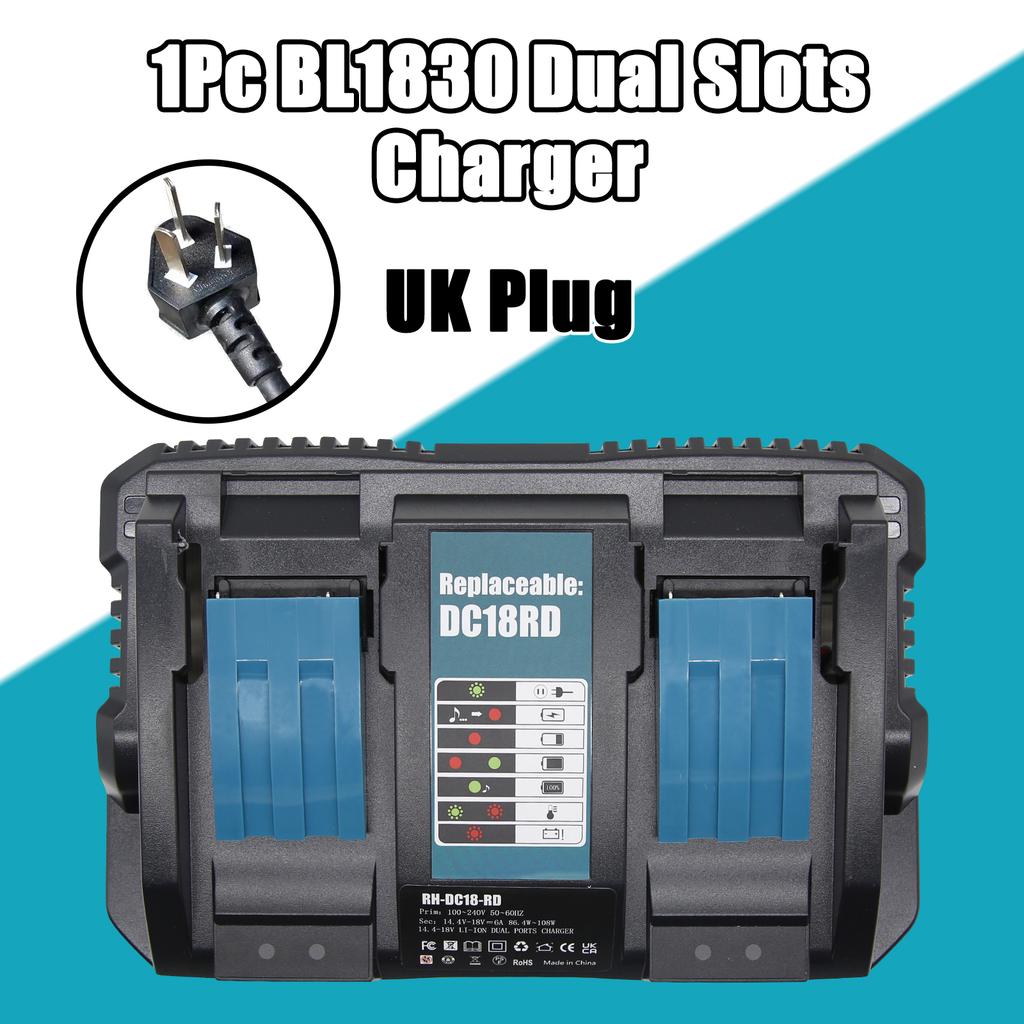 DC18RD 18V Dual Charger For Makita BL1830 BL1415 BL1430 BL1840 BL1850 BL1860 14.4V-18V Li-ion Battery Replacement 6A Charger