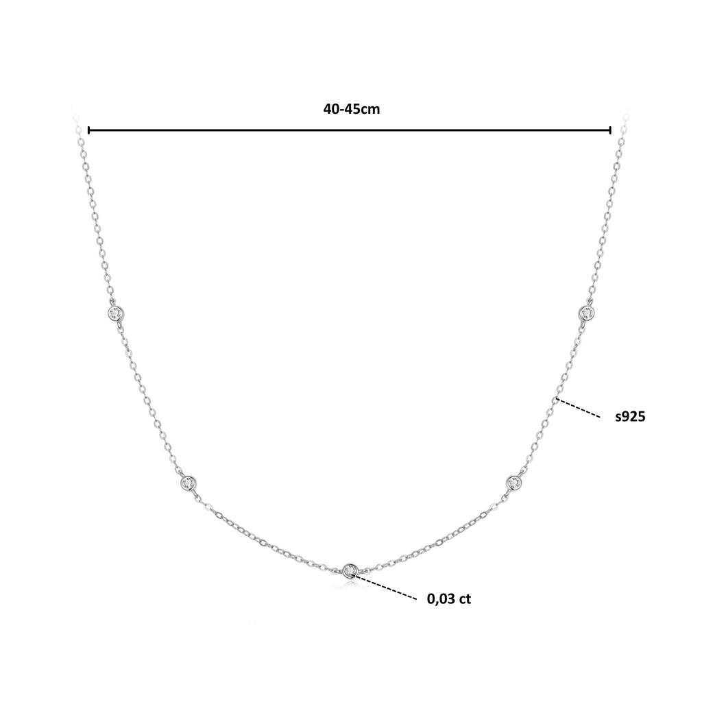 Delicate Silver Necklace with Moissanites 0.03 Ct Silver 925
