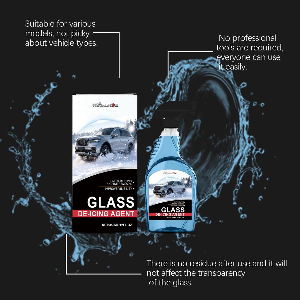 Hikmarion Fast-Acting Ice Melting Spay For Windshields; Car Deicer; Windshield Deicer,Car Window Deicing And Anti-fog Mild 355ml
