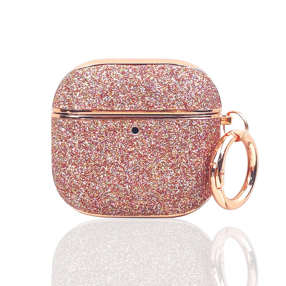 

Buds3 Solid Color Electroplating Glitter Hard Cover for Samsung Galaxy Buds 3 Pro Earphone Protection Bling Case with Round Ring Buds3Pro рожевий колір золота