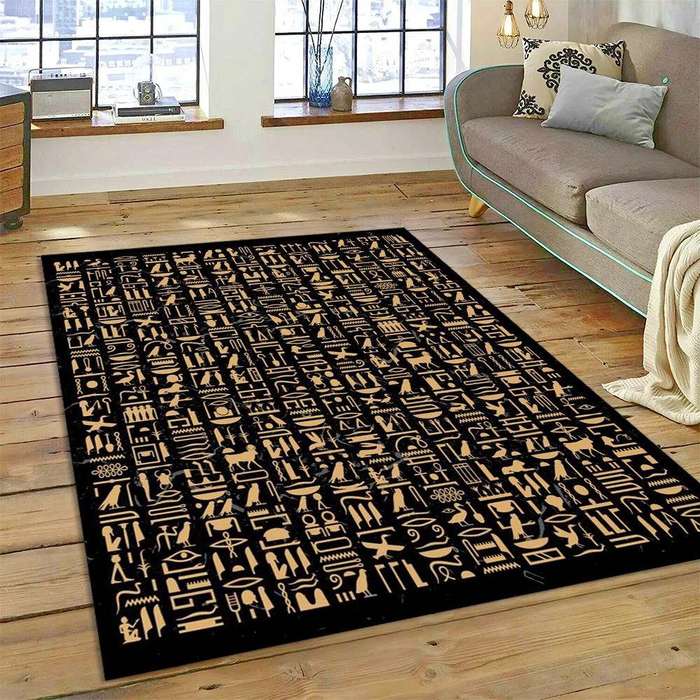Ancient Egyptian Mythological Ideographic Sign Symbols Carpet Rug for Home Living Room Bedroom Sofa Doormat Decor,Non-slip Mat
