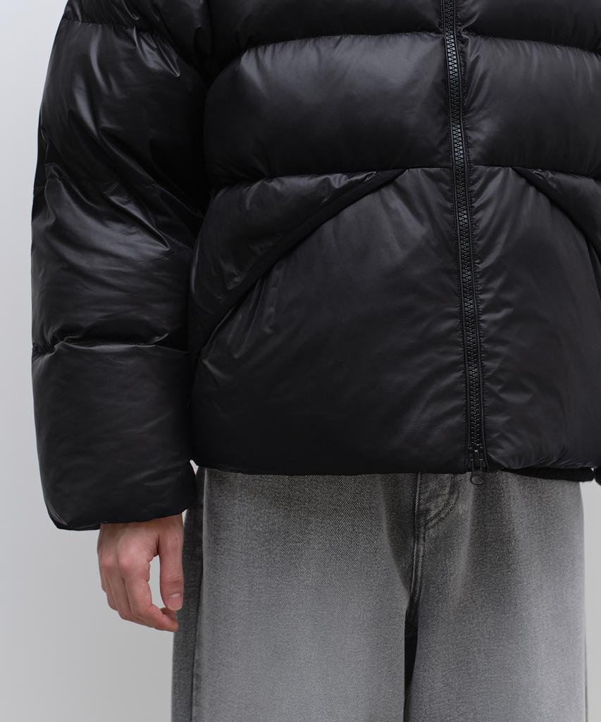 Musinsa Standard Glossy Ripstop Hooded Short Padded Jacket [Black]