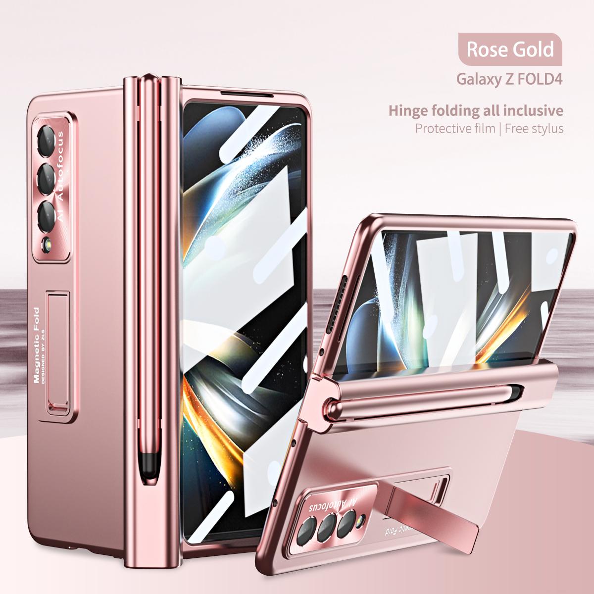 

Магнитный чехол-подставка для Samsung Galaxy Z Fold 6 5 4 3 с S Pen, полная защита с защитной пленкой для объектива для Z Fold6 Fold5 For Galaxy Z Fold 6 розового золота