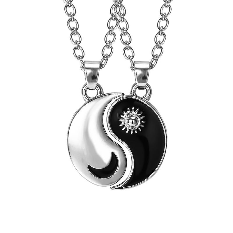 2 Pieces Yin Yang Pendant Necklace for Men Women Tai for Chi Stitching Necklace for Sun Moon Couples Matching Necklaces