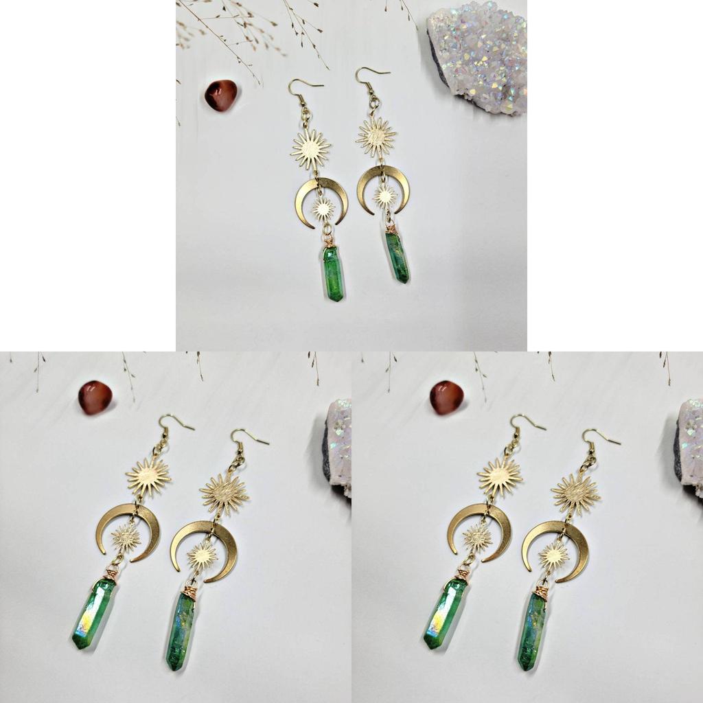 Quartz Crystal Moon And Sun Earrings In Alloy With Electroplated Finish For Stylish Men And Women