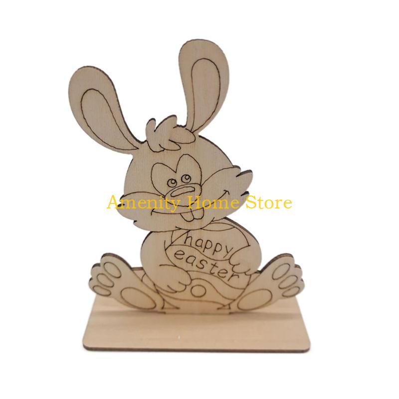 

F26C Wooden Easter Bunny Ornament DIY Craft Rabbit Ornaments Festival Gift