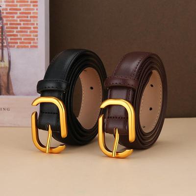 Women's Genuine Leather Thin Buckle Belt for Jeans, Suits, and Dresses - Trendy Cowhide Decorative Belt.