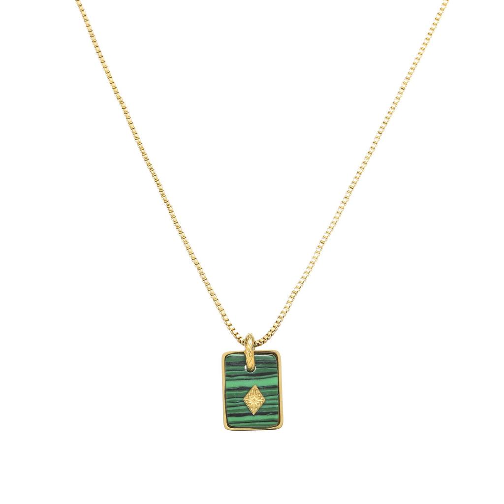 Emerald-Accented Titanium Steel Necklace - Elegant French Leaf Design