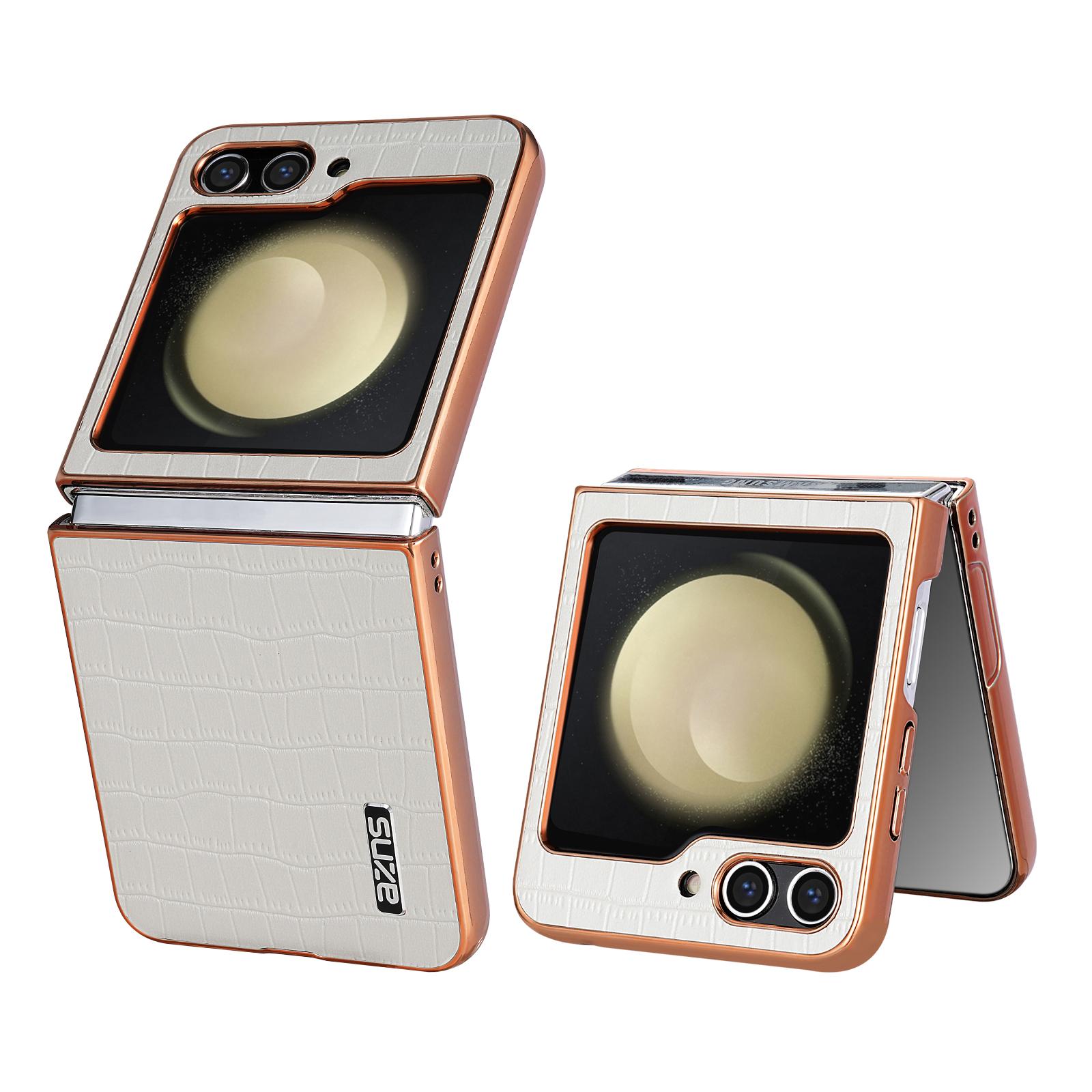 

For Samsung Galaxy Z Flip5 5G Case Crocodile Texture PU+PC Phone Cover White