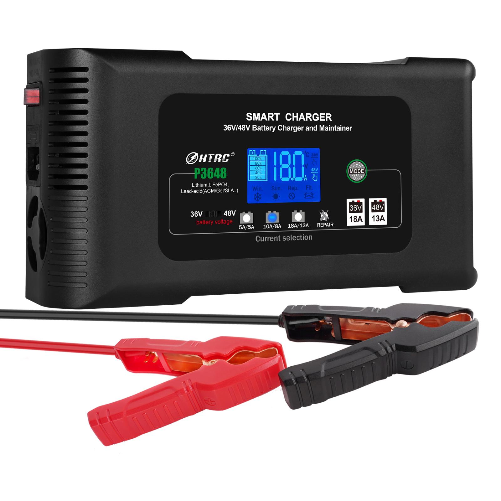 HTRC 36V/48V Smart Charger for Golf Cart 13A/18A for Lithium LiFePO4 Lead-acid Battery 9-Stage Automatic Car Battery Charger no golf cart plug