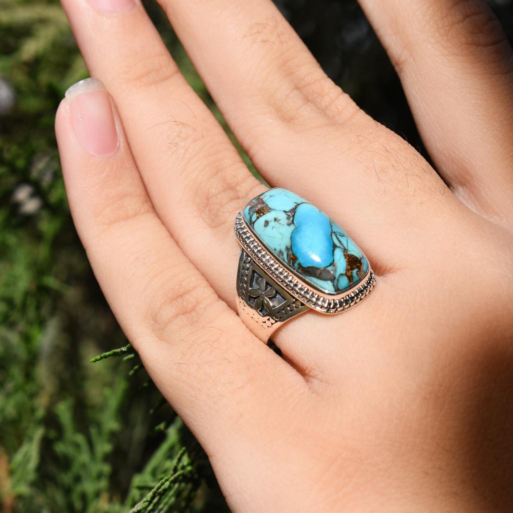 Sterling Silver Turquoise Statement Ring: Designer Gemstone Jewelry