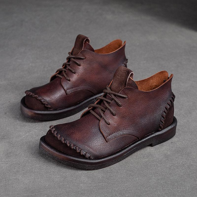 

Модні квадратні шнуровані черевики GKTINOO на товстій підошві для жінок, черевики на платформі до щиколотки, натуральна шкіра, осінні, розкішні, прошиті, повсякденне взуття 5