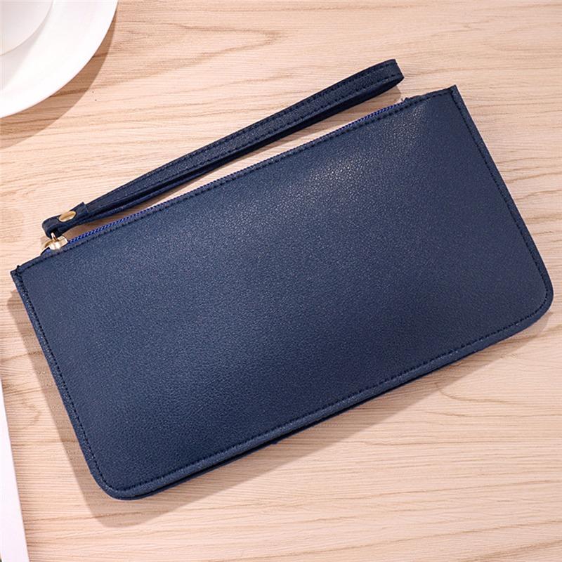 Women Vintage Long Wallet PU Leather Zipper Wallet Soild Color Large Capacity Card Holder Bag