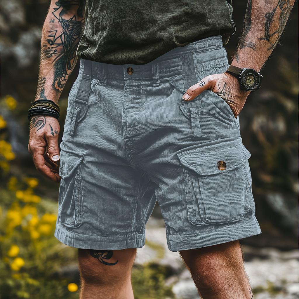 Vintage Cargo Shorts Men's Summer Trendy Retro Corduroy Short Pants Men's Casual Solid Color Shorts Sports Breathable Sweatpants