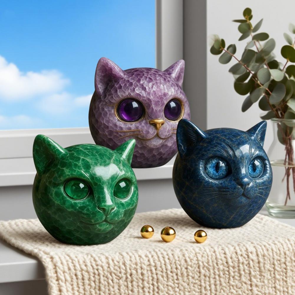 Resin Cat Ornament Balancing Cat Sculpture Hand-carved Cat Stone Sculptures Elegant Home Decor Healing Stones for Lovers Mini