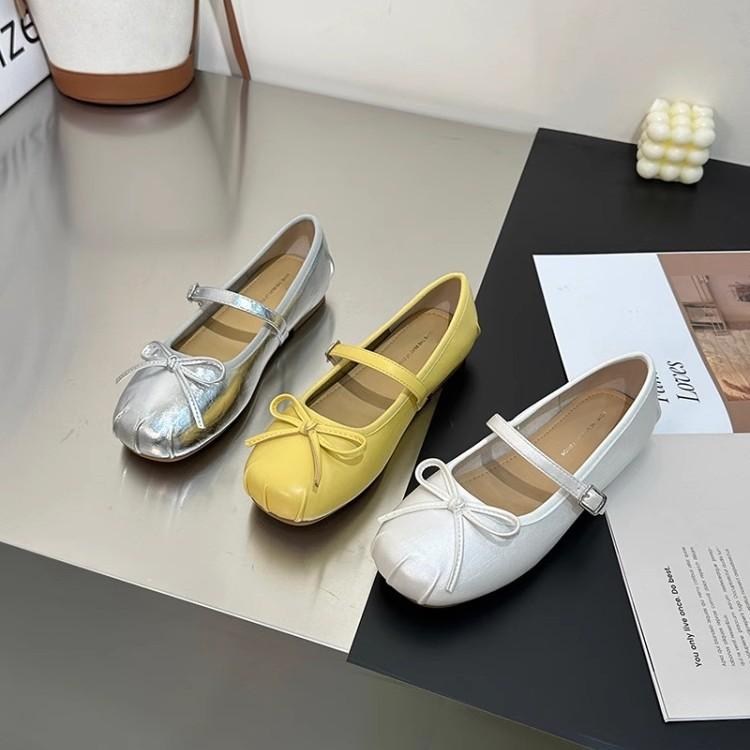 Super soft shallow mouth flat bottom Mary Jane shoes women's 2025 summer breathable bow one word buckle with ballet dancing shoes