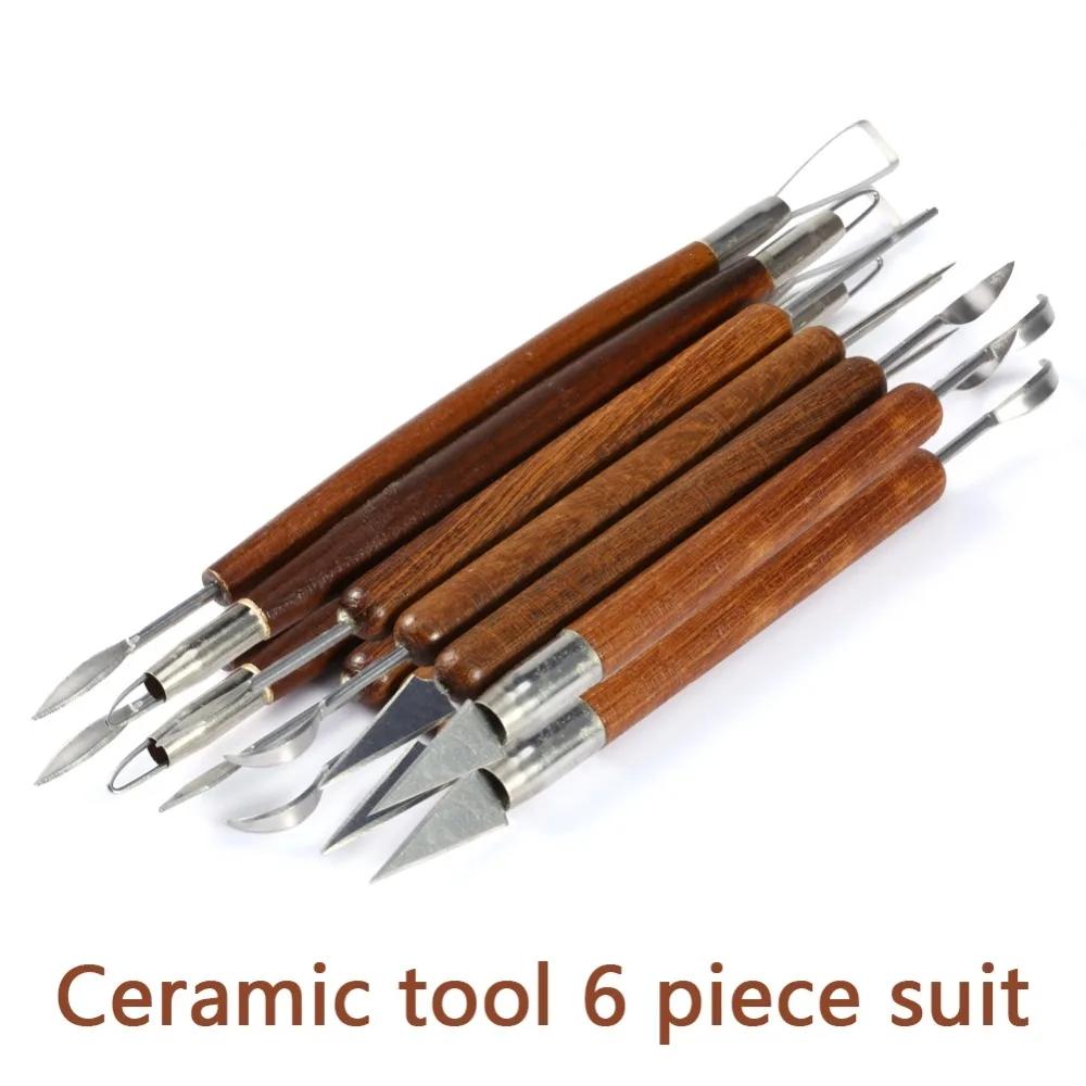 6PCS Bildhauerei Werkzeug Keramik Holz Griff Set Wachs Carving Sculpt Glättung Polymer Shapers Keramik Ton Keramik Werkzeug Zubehör
