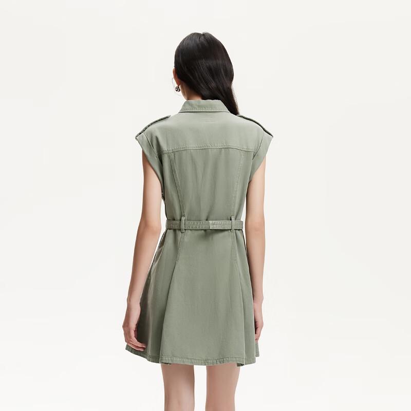 VEROMODA Women's 2025 Summer Cotton Lyocell Belted Lapel A-Line Mini Dress