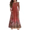 Girls' Tiered Ruffle Dress - Long Sleeve Printed Maxi With Pockets