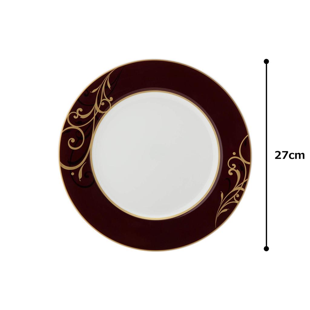 NARUMI Maroon Gold Arabesque Stylish A La Carte Dinner Made In Plate, Design, 27cm, Brown, Plate, Japan, 51640-1557
