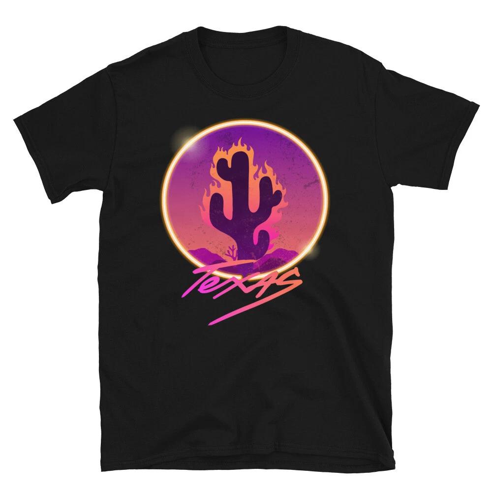 Texas Style Burning Cactus Modern Fashion Art T-Shirt 4XL