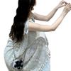 French Retro Fringed Splicing Sweet Dress Children's Summer New Thin Temperament Suspender Sleeveless Medium and Long Dress