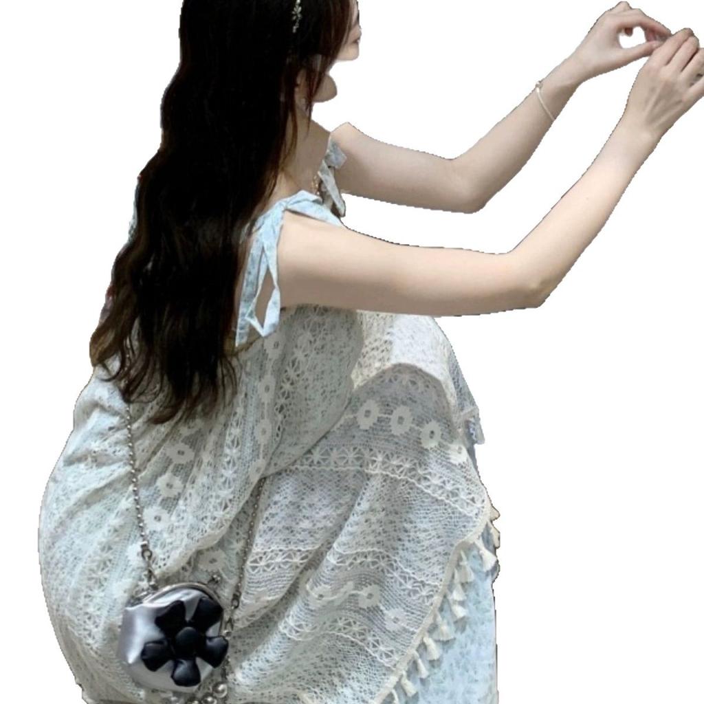 French Retro Fringed Splicing Sweet Dress Children's Summer New Thin Temperament Suspender Sleeveless Medium and Long Dress