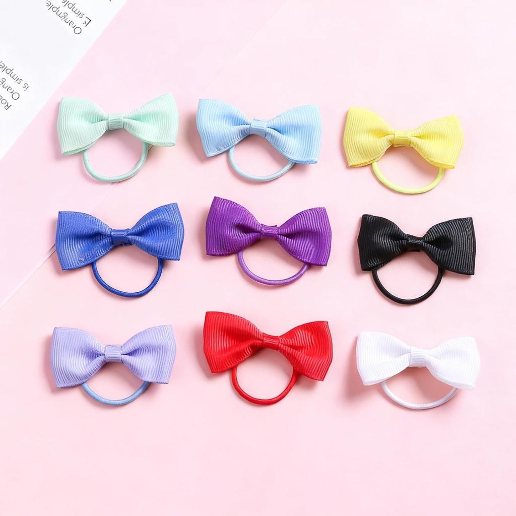 20 Pcs Hair Bows 2 Inch Elastic Rubber Hair Bands Pigtail Ponytail Holders School Hair Accessories for Toddlers Kids Children