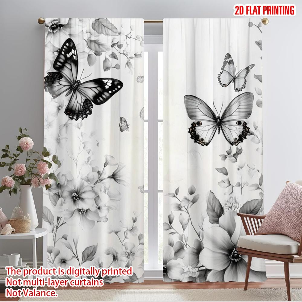 2pcs,2D plane printing Print Curtains Butterfly Whispers Versatile 100% Polyester (without rod) Versatile All Use for Bedroom,