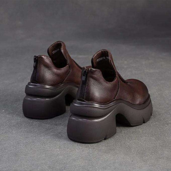 Johnature Retro Genuine Leather High Heels Pumps Commuting Comfort And Versatile Women's Platform Shoes