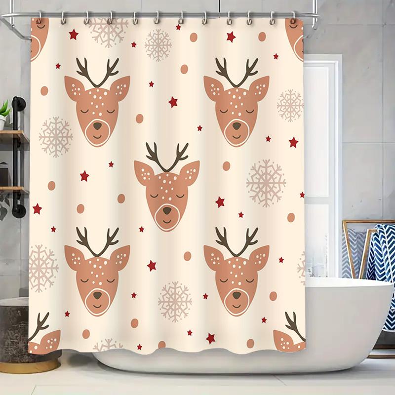 

Adorable Deer Pattern Shower Curtain Perfect For Holiday Decorations In Bathrooms! Lightweight Fabric With Anti-Mildew Treatment 90x180cm
