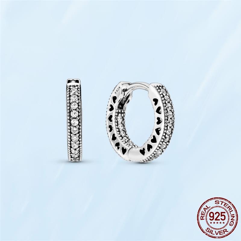 Real Original 925 Sterling Silver Daisy Flower Feather Hoop Heart Stud Earrings Fit Women Fashion Jewelry Engagement Party Gift