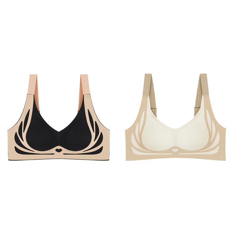 2 PCS Women's Seamless Gathering No Steel Ring Underwear Bra Skin-friendly Breathable Bra