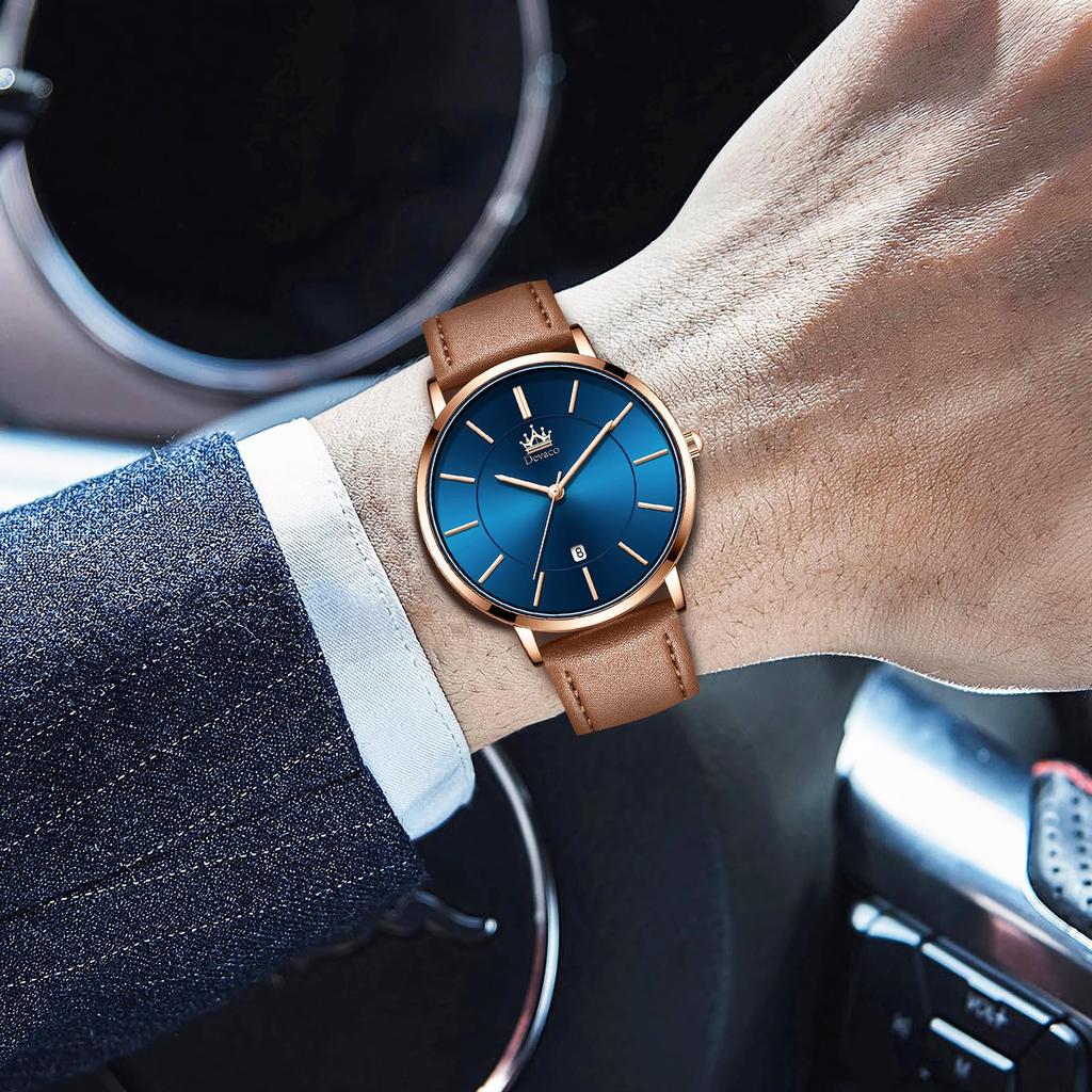 Men's Watch Ultra-Thin 6.5MM Simple Fashion Casual Business Watch Japanese Quartz Movement 40mm Dial Genuine Leather Band Unisex Watch for Men