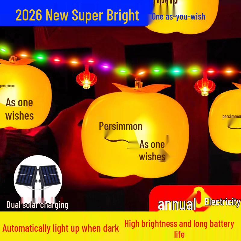Ready Stock Persimmon Ruyi Solar String LED Decorative Yard Lights for Spring Festival 3m [3 big persimmons + 12 small lanterns]