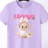 2025 New Children's T-shirt Wearing Princess Skirt LABUBU Printed Round Neck Short Sleeved Casual Girl's Top