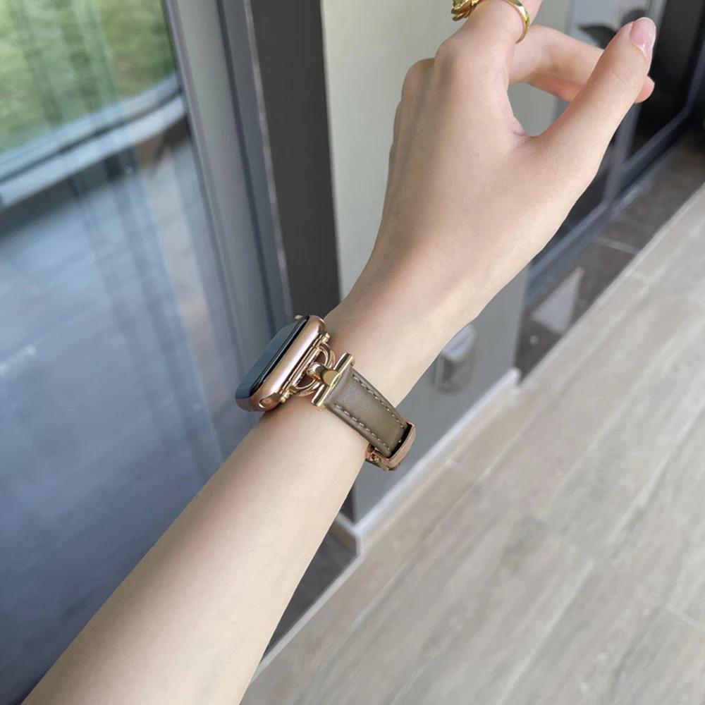 Women Leather Bracelet for Apple Watch Ultra 2 49mm 10 42mm 46 Butterfly Buckle Band for iWatch 9 8 7 6 SE 5 41mm 45mm 38 40 44