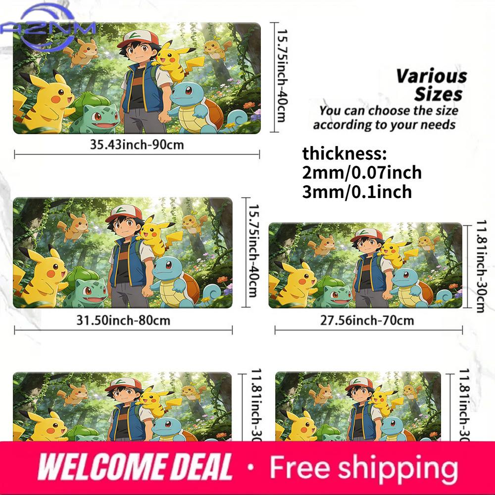 Pokemon Ash Starters Lush Forest Gaming Desk Mat NonSlip Washable Mouse Pad 30x80x0.2cm