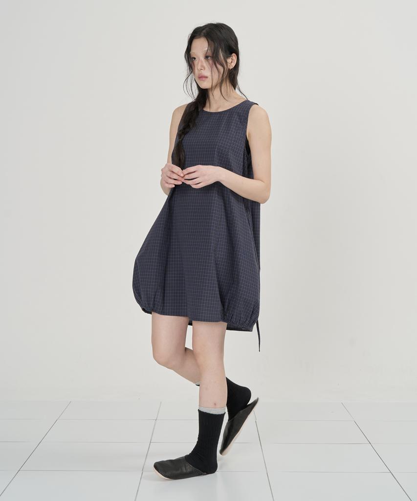 Ouas Balloon Check Dress (Navy)