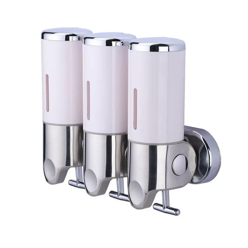 1500ML 3-Chamber Wall Mounted Transparent Window Shampoo Conditioner Dispenser No-Drill Installation for Bathroom Kitchen Hotel